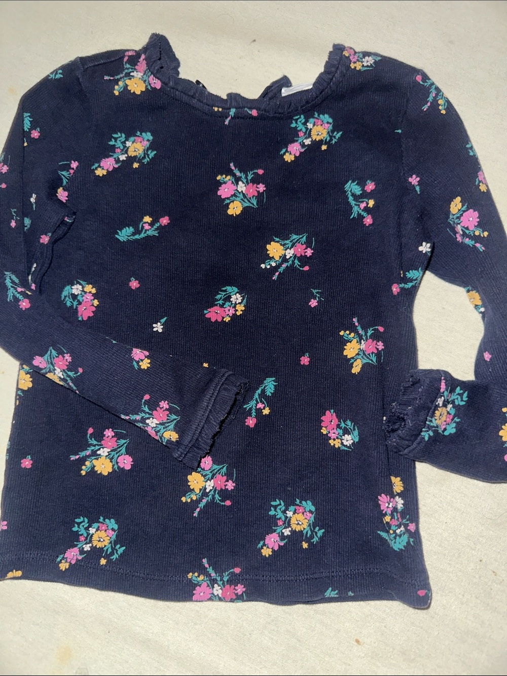 Kids Size 5 GAP Navy Long-Sleeve Floral Ruffle Top